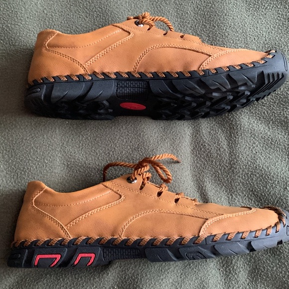 EUC Fashion camel, faux leather, lace up shoes.  Size 11. - Picture 3 of 5